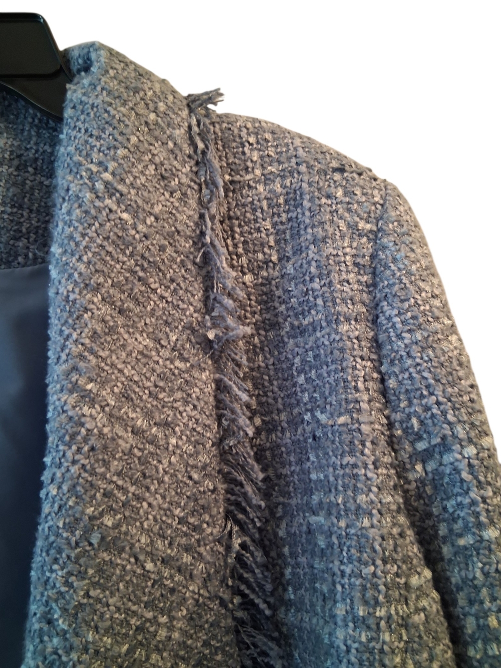 Donna Karan New York Light Blue Tweed Fringed Cropped Blazer Old Money Capsule - Picture 7 of 10